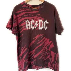 AC/DC Bleached Red & Black Tie-Dye T-Shirt Men's Sz L